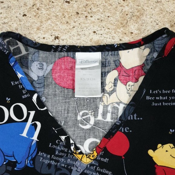 Disney Medical Scrub XS Womens Pocket Winnie The Poo Piglet Eeyore Tigger Top - Picture 2 of 11